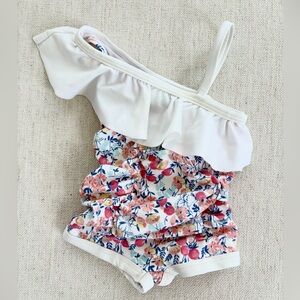 Janie and Jack Floral Ruffle One-Shoulder Swimsuit Sz 0-3 Months
